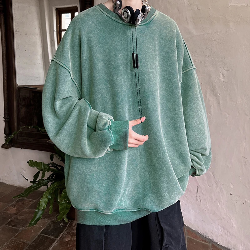 American Washed Old Pullovers Sweatshirts Men Loose Solid Color Autumn Large Size Warm O Neck Tops Hip Hop Y2k Sweatshirt 251110