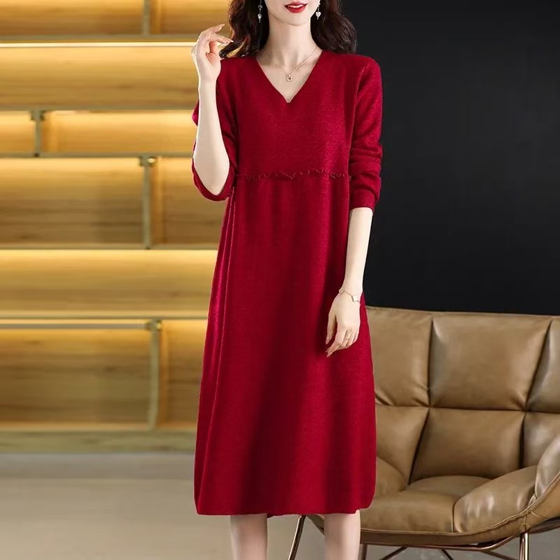 plus size women's new long sleeve high waist printed banquet dress mid-length skirt D02822