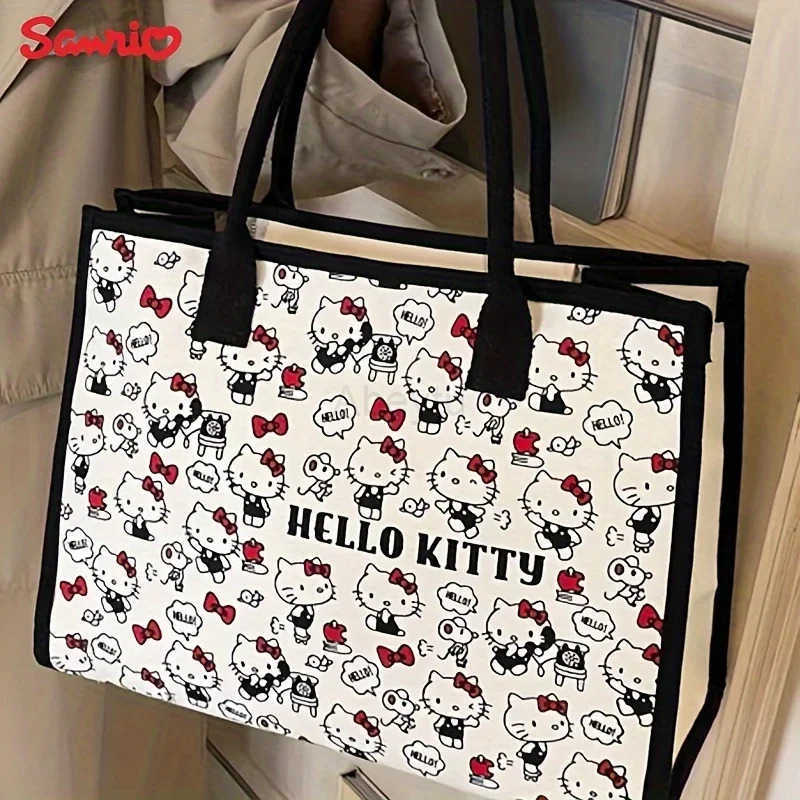 Sanrio Hello Kitty Canvas Bag Tote Bag Shoulder Storage Makeup Pouch Anime Handbag Travel Shopping Bag Kid Schoolbag Girl Gift H251111