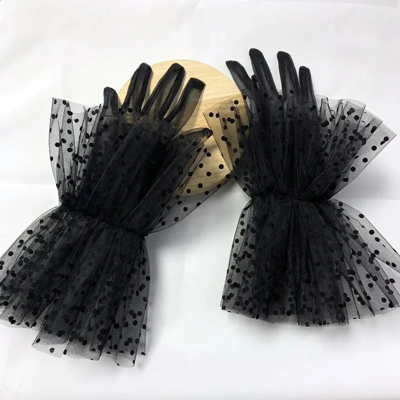 Black White Sheer Lace Tulle Gloves Slim Thin Bridal Wedding Gloves Po Shooting Party Dress Gloves Guantes Transparentes Dot 250408