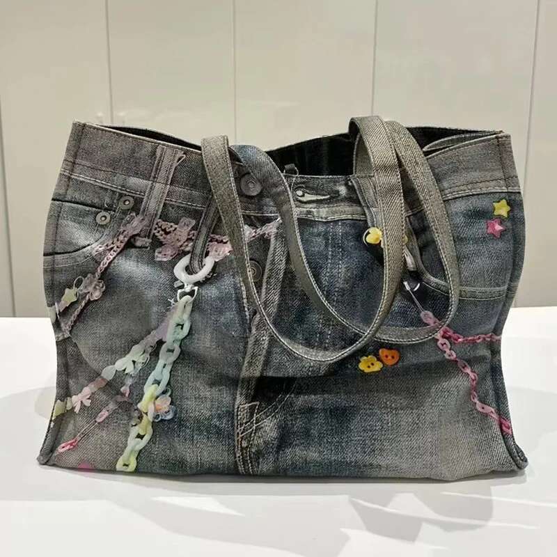 New Capacity Candy Chain Messenger Strap Bag Men Women High Quality Denimfunctional Shoulder Bags