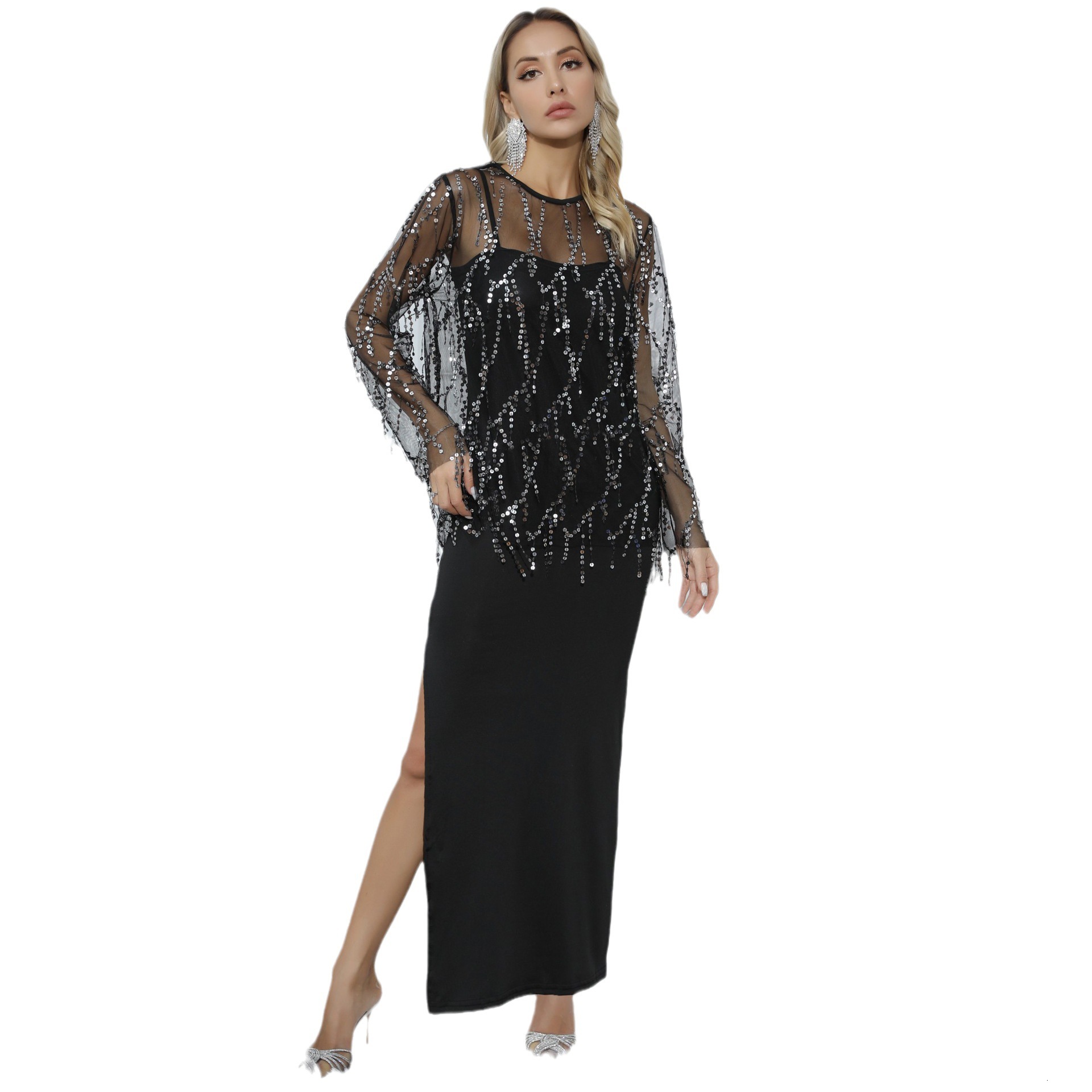 2025 Autumn New Clothes Women's sequined tassel cover up, camisole long skirt two-piece set