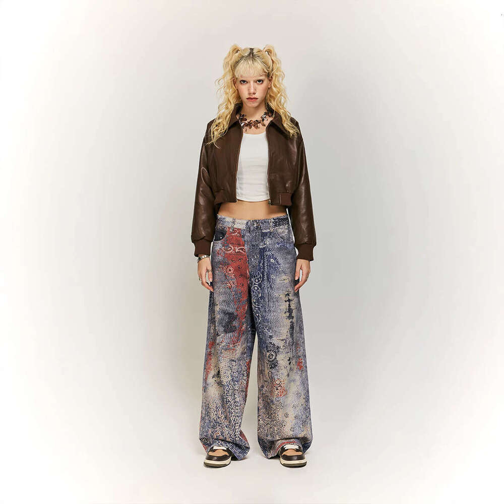 Women's Wear Women's Wear High Street Cashew Flower Digital Printed Denim Workwear Loose Y2k Jeans