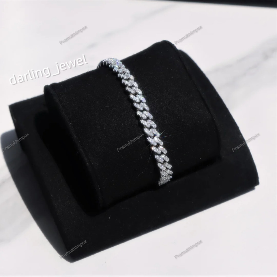 6mm Moissanite S925 Cuban Bracelet In White Gold plated Fancy Hip Hop rapper style unique Jewellery manufactur by pramukhimpex