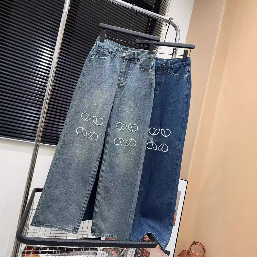 Jeans denim embroidered women pants Designer jeans Loose wide leg straight Pants cowgirl Fashion Classic Summer Sport jeans Hip hop Outdoor
