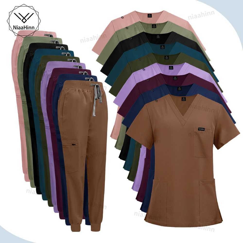 prices Clinical uniforms female hospital workers doctors wearing nursing medical uniforms short Slyved tops jogging pants sets mens clothing X250410