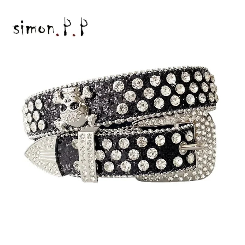 Rhinestone Skull Belts For Women Men Punk Western Cowboy Bling Diamond Crystal Studded Y2K Belt Strap For Jeans 251024CJ