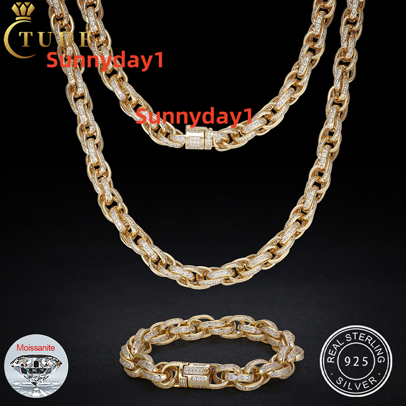 New Design Bling Rapper Jewelry Hip Hop Men 10mm 925 Sterling Silver VVS Baguette Moissanite Diamond Iced Out Twist Rope Chain