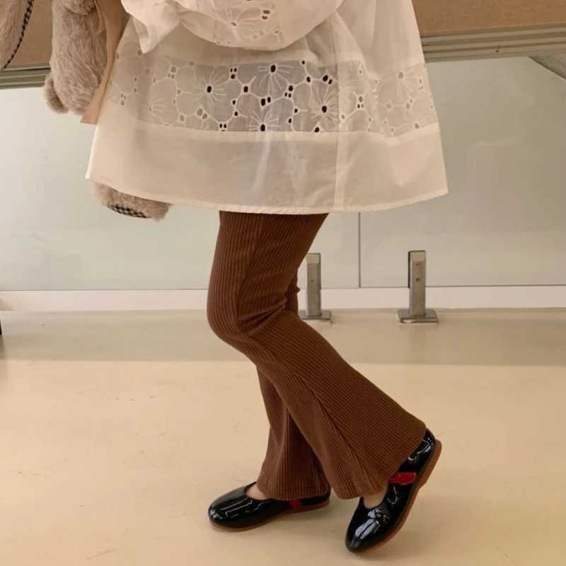 2024 Fashion Kids Girls Cotton Ribbed Flared Pants Spring Autumn Sweet Elasticity Slim Solid Color Trousers Leisure Pants 1-6Y L251110