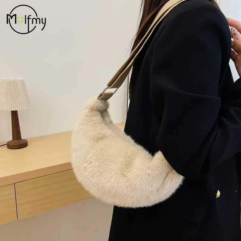 Soft Plush Shoulder Underarm Bags Fluffy Solid Color Bags Purse Autumn Winter Handbag Women Lady Fashion Storage Pouch 2025 NewT251110