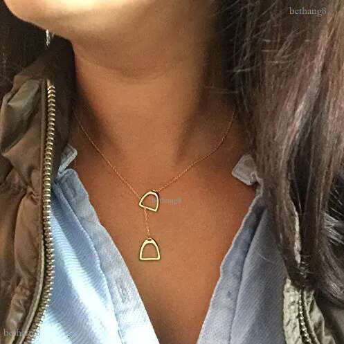 New Lucky Y Chain Horse Shoe Stirrups Necklaces 925 sterling silver shiny Double Horse Hoof Necklaces & Pendants for Women Gift