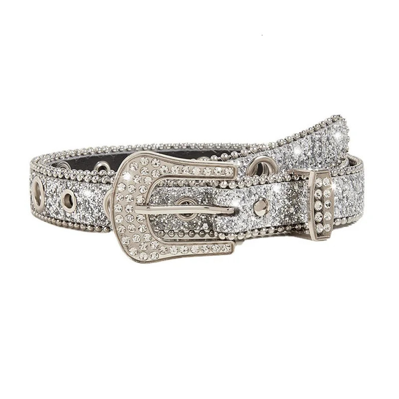 Desinger Belts For Women s Blingbling Plus Size Sequin Rhinestone Buckle All-Eyelet Punk Goth Y2k Silver Belt Men 251110