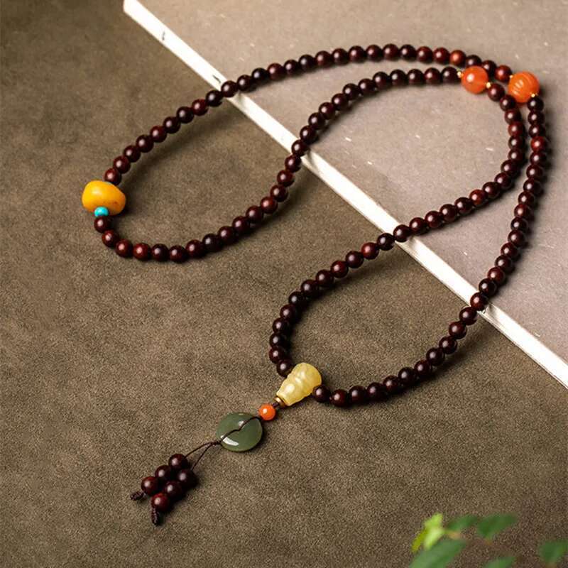 108 simple jewelry elegant small leaf Buddha beads multi-circle Women's retro bracelet Rosewood