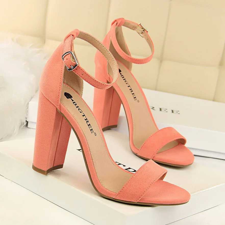 Summer Womens 9.5cm High Heels Sandals Yellow Nude Purple Gladiator Square High Heels Pump Block Platform Bridal Elegance 0509-1XJ250410