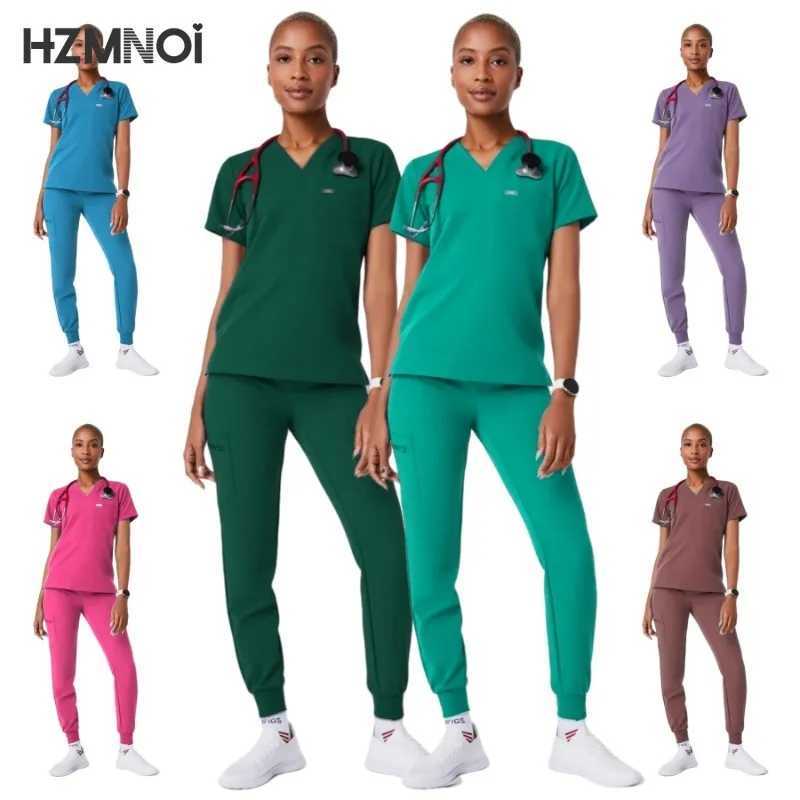 Scrubs Doctor Workwear Medical Uniform Women Nurse Uniform Thin Breathable Surgical Scrub Tops Elastic Scrubs Pants Spa Overalls X250410