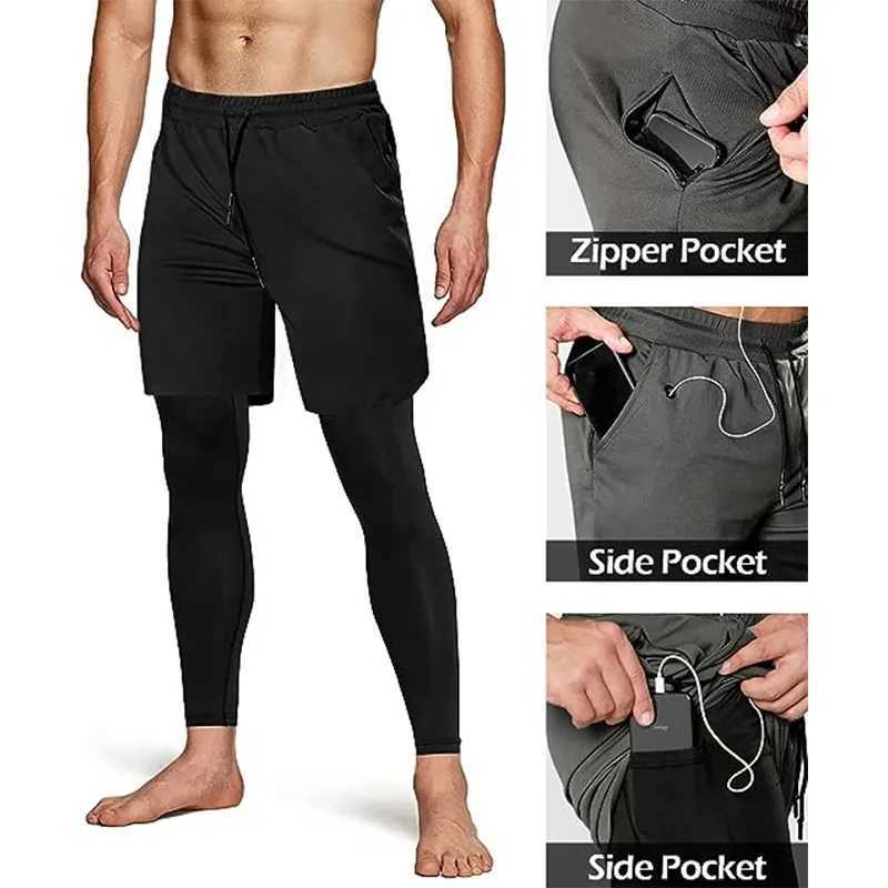 Double layer 2-in-1 pants mens sportswear compression leg gym mens Trouser casual trail jogging pantsXJ250410