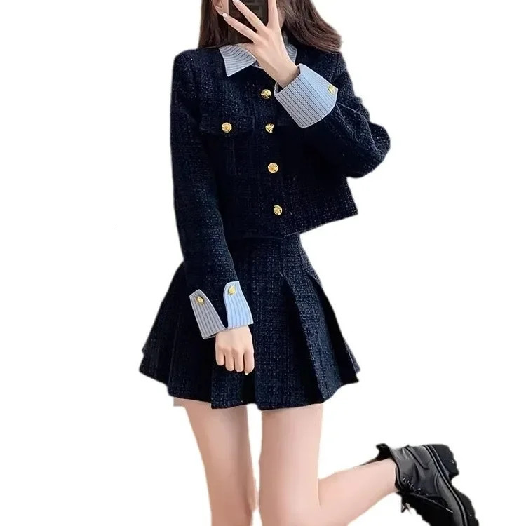 Korean Style Elegant Tweed Mini Dress Set Womens Thousand Gold Thickened Woolen Skirt Socialite Style Autumn/Winter 251106