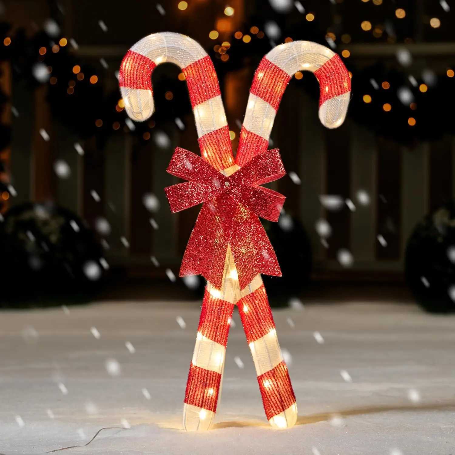 Christmas JOYFY Lighted Candy Cane Christmas Decorations 50 Pre-Lit LED Warm White Candy Canes Lights for Christmas Yard Decor Ornaments Y251111