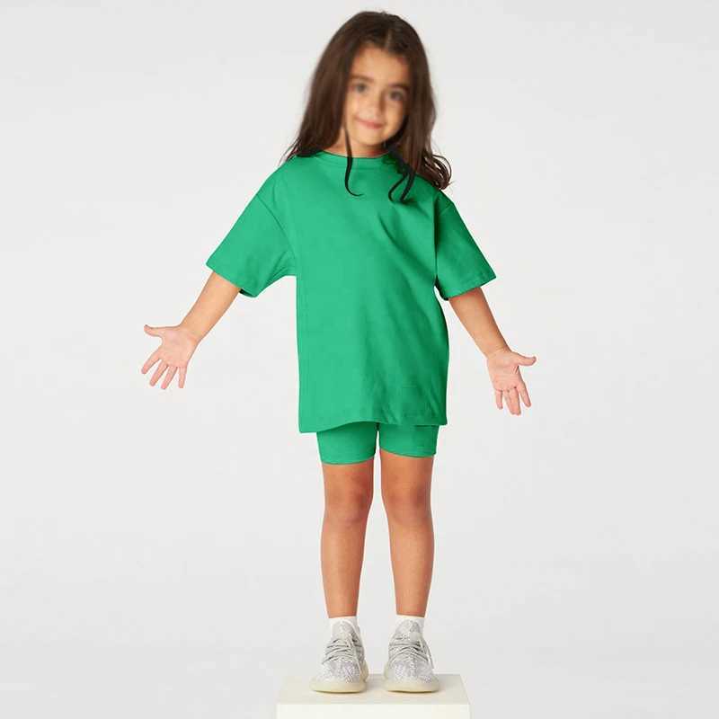 Basic childrens baby girl clothing 2-piece set for summer 2025 track set short sleeved cotton T-shirt+Leggins short sleeved setXJ250410