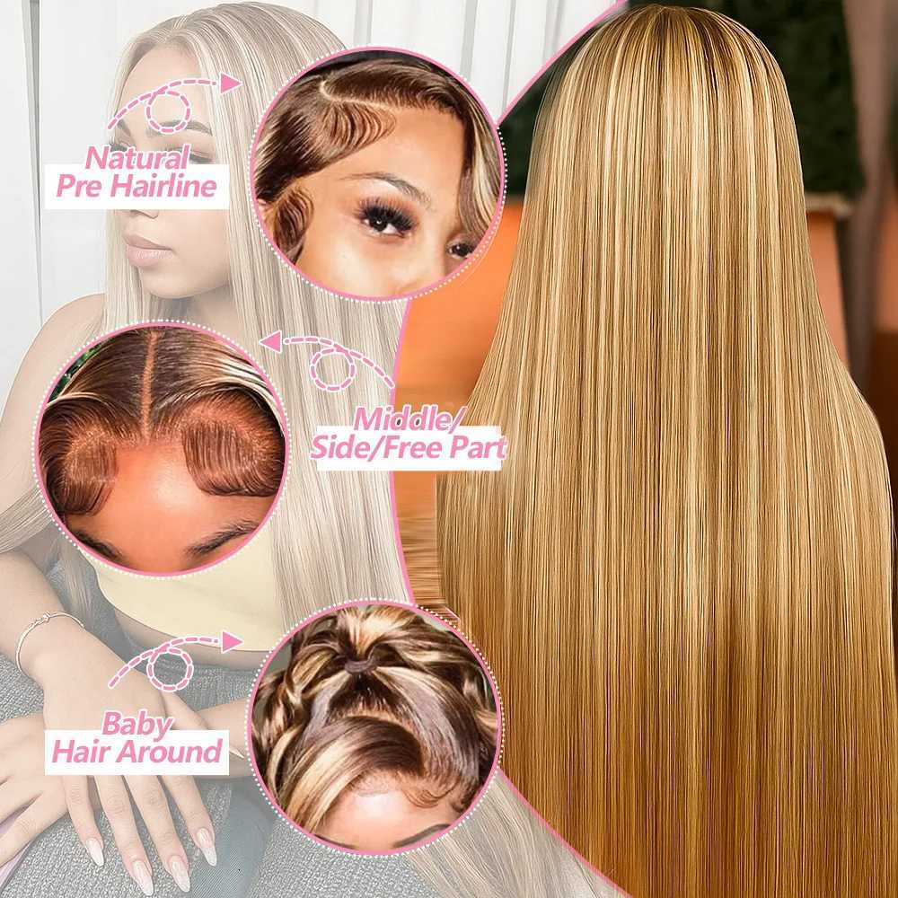 P4/27 Highlight Bone Straight 13x4 HD Lace Frontal Wigs Human Hair Brazilian Ombre Honey Blonde Colored Human Hair Wig For WomenT251111