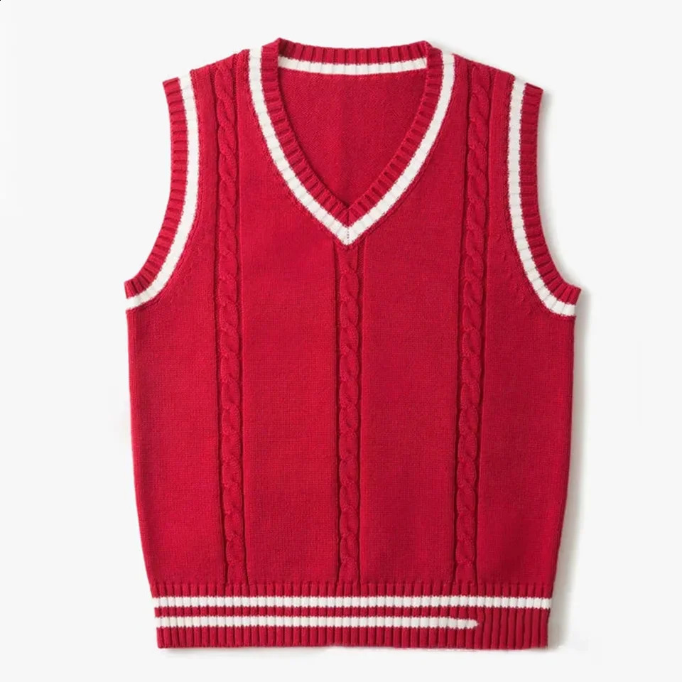 Mens fashionable thick Vneck sleeveless vest sweater school team knitted top 250411Z