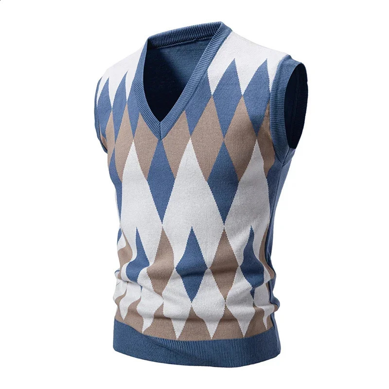 Knitted Thread Mens Fashion Embroidery Color Matching V-neck Sleeveless Sweater Casual Lining Vest Mens Top 250409