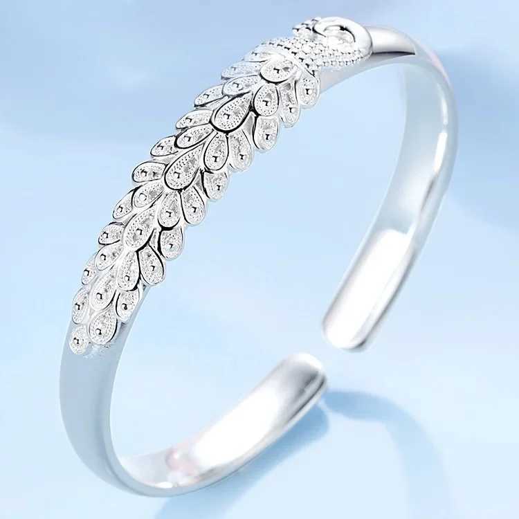 New 925 Sterling Silver Elegant Peacock Opening Screen Bracelet Bangles For Women Fashion Party Wedding Accessories Jewelry GiftC250410