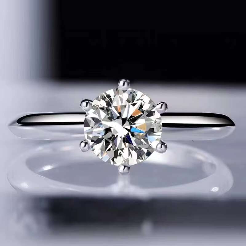 Wholesale Simple T Six-Claw Womens Moissanite Wedding Ring 50/1/2/3/5 Karat Cross-Border 925 Sterling Silver