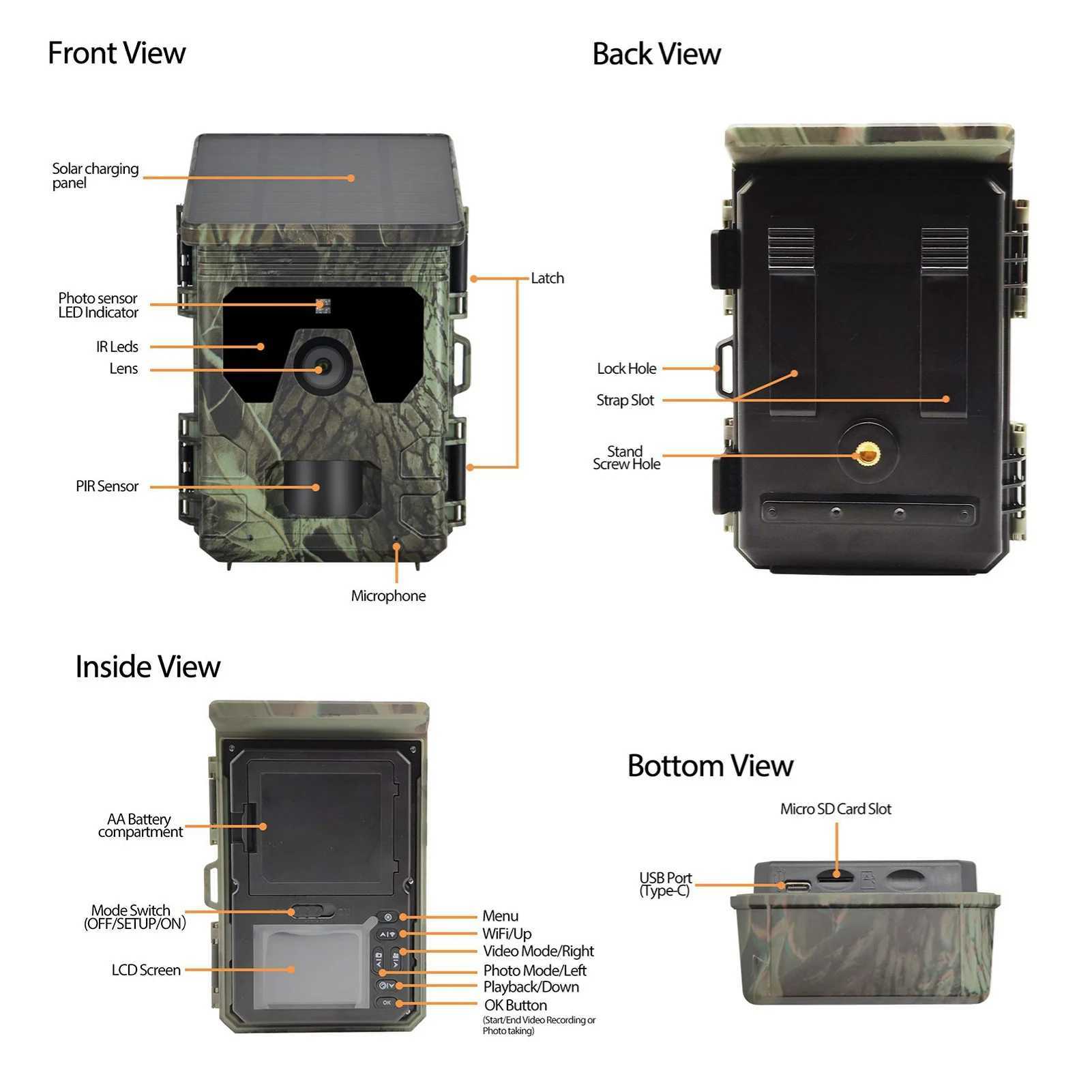 Solar night vision trail camera 50MP 4K hunting camera 0.3s trigger time trail camera for wildlife monitoring and hunting X2504111
