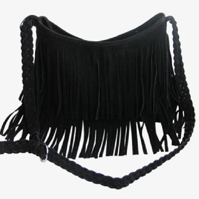 Womens Fringed Leather Shoulder Bag With Adjustable Knitting Strap Soft Ethnic Style PU Messenger Bag Solid Color 251110