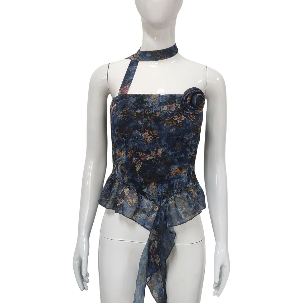 Ins style summer new fashionable and sexy three-dimensional flower strapless ruffle edge pure desire short ribbon vest