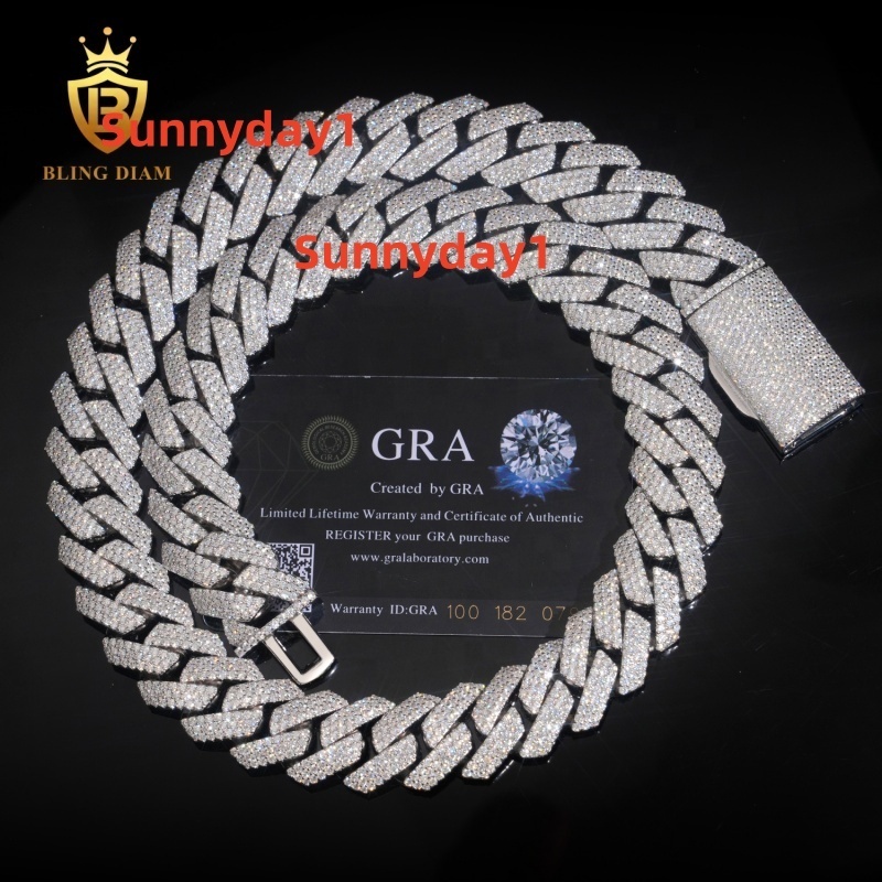 D Color VVS Moissanite Diamond Silver Cuban Link Sterling Silver 925 Iced Out Moissanite Cuban Link Chain Necklace