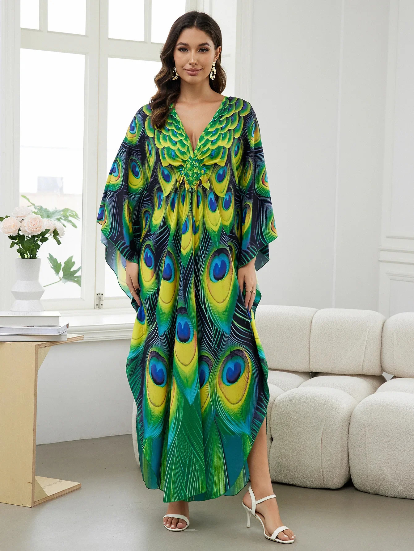 Womens beach dress printed Kaftans Maxi Robe summer holiday swimsuit direct delivery factory supply 250408