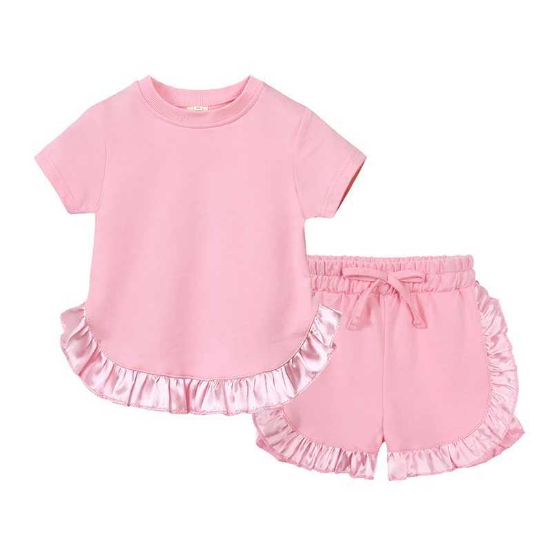 2025 Summer Gils Fashion Set Childrens Solid Short Sleeve Clothing Set Childrens Leisure Set Baby Cute ClothingXJ250410
