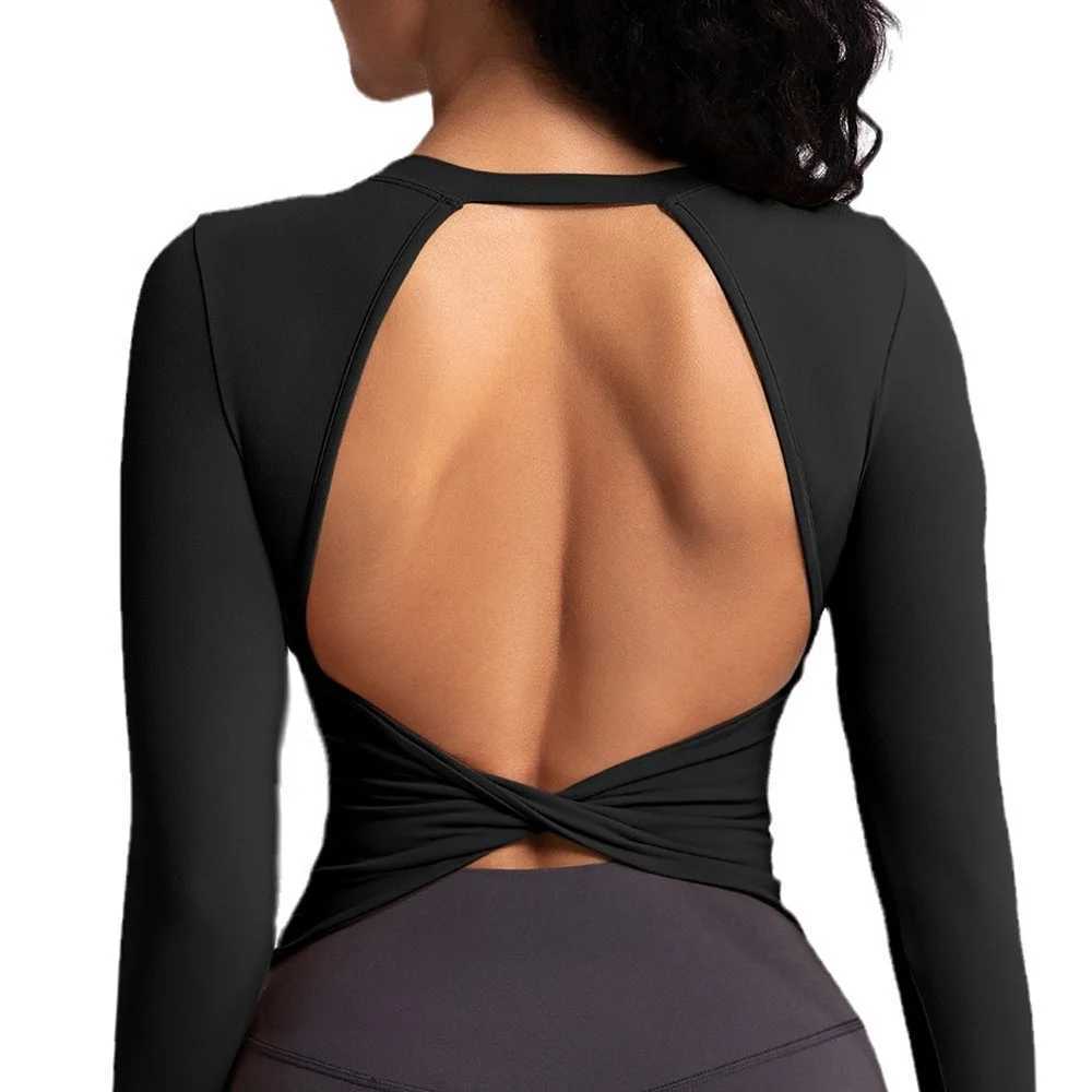 Cloud Hide Black Beauty Back Yoga Shirt Womens Long Sleeve Shirt Plus Size Sports Fitness Top Running SweatshirtW250411