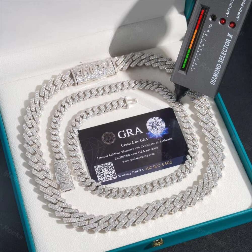 Hiphop 10mm 15mm Cuban Link Chain 925 Silver Men Necklace Iced Out Custom Clasp VVS Moissanite Cuban Chain