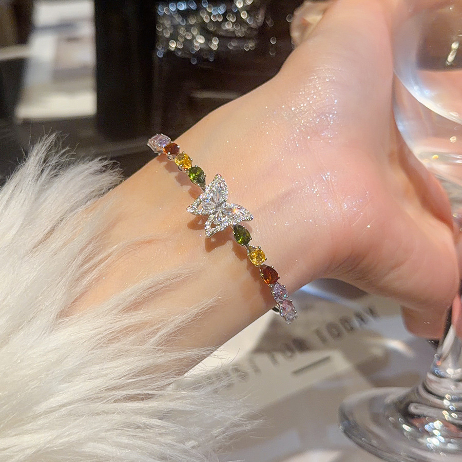 Zircon Butterfly Open Light Luxury High-end Niche Bracelet Retro Exquisite Versatile Elegant Jewelry Wholesale for Women - view 3