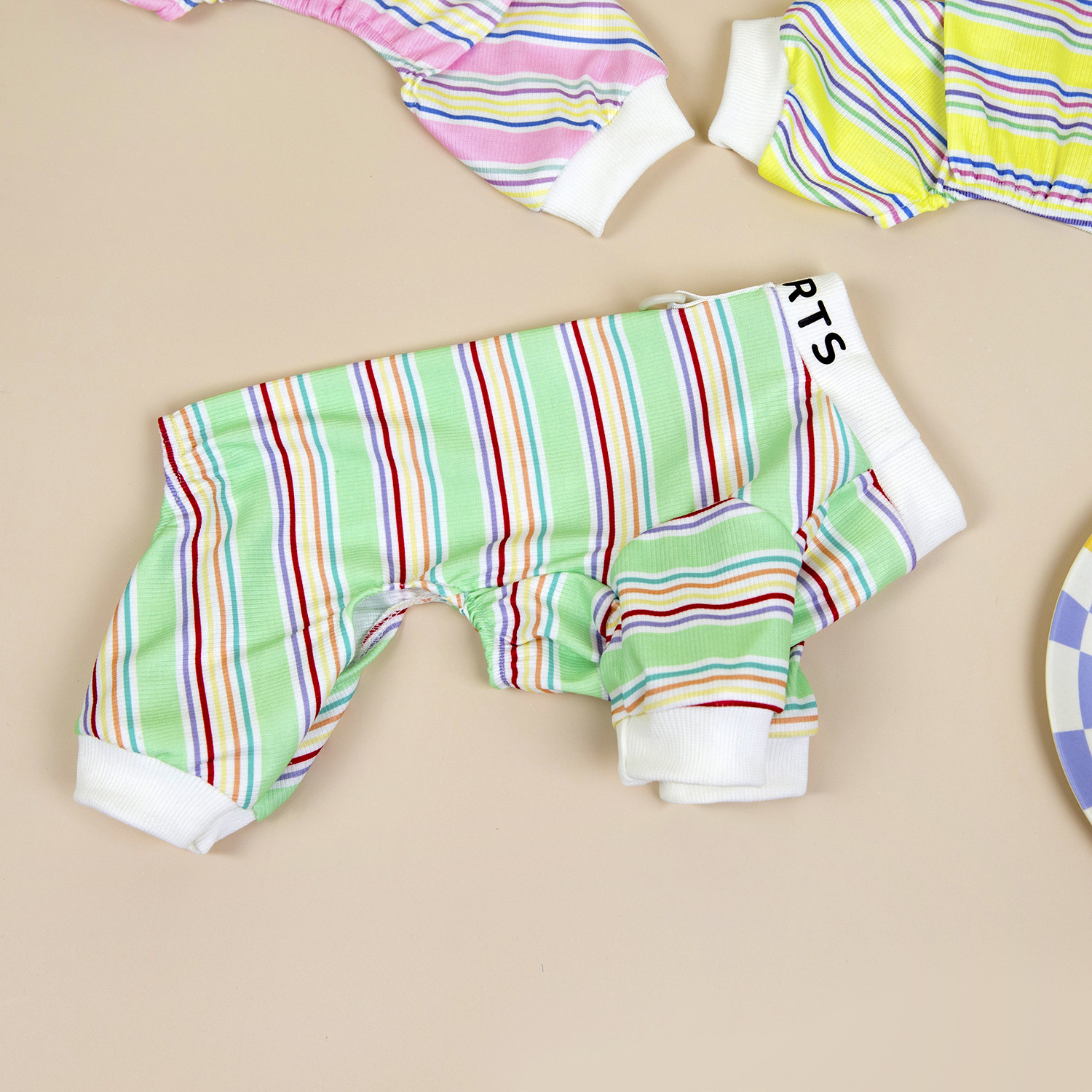 Dog Clothing Dog Pajamas Colored Striped Puppy Clothes Onesie, Stretchy Breathable Pet Onesie, Four-Legged Dogs Pjs Body Suits for Chihuahua Yorkie Bu
