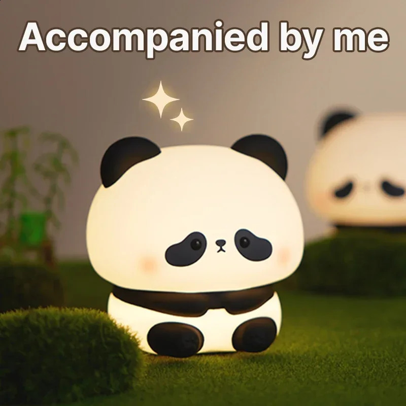 Panda LED Night Light Cute Silicone Night Light USB Rechargeable Touch Night Lamp Bedroom Timing Lamp Decoration Childrens Gift 250410