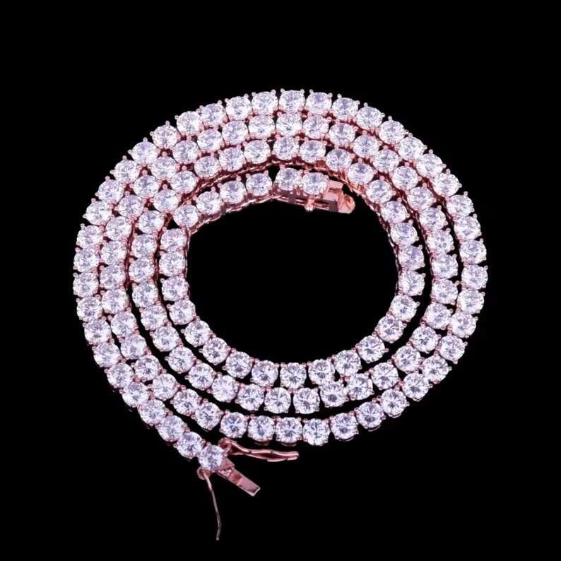 Moissanite Hiphop Necklace 925 Sterling Silver 5mm Diamonds Gold Plated Pass Diamond Tester Moissanite Tennis Chain