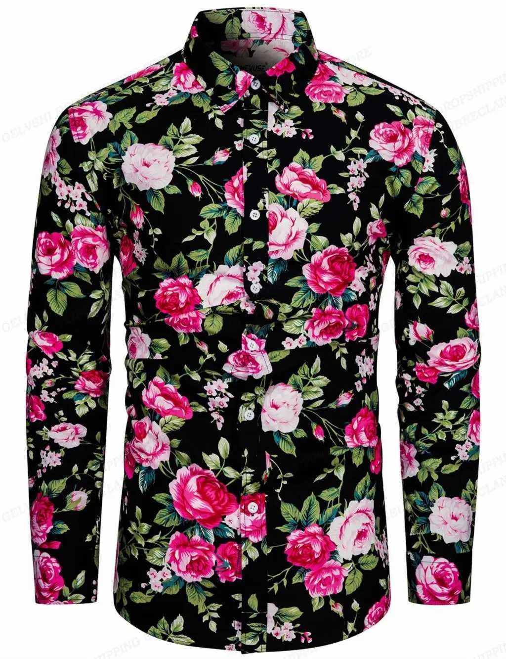 New Long Sleeve Hawaiian Shirt Floral Shirt Men Fashion Shirts Beach Blouse Flower Blouses Men Clothing Turn Over Collar Camisas K251110