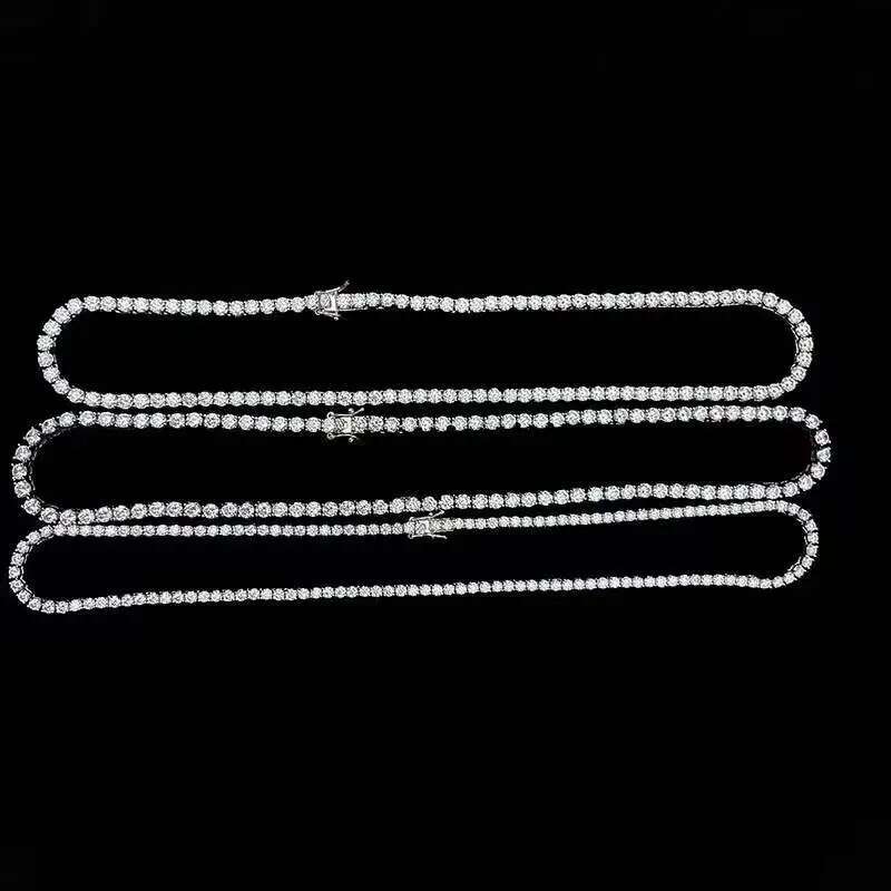 Trendy 925 Sterling Silver 3-4mm Zircon Tennis Chain Necklace Women Men Jewelry 18K Gold Plated Bling Iced Out Hiphop Necklace