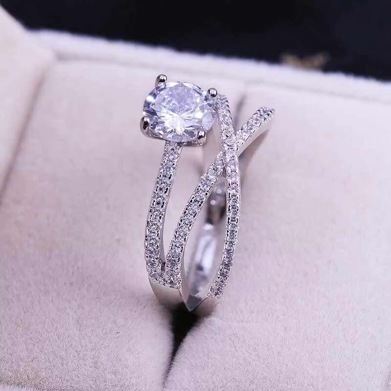New Fashion Dainty Silver Engagement Rings for Women 3 Lines Zircon Gemstone Rings Classic Style for Wedding and Party