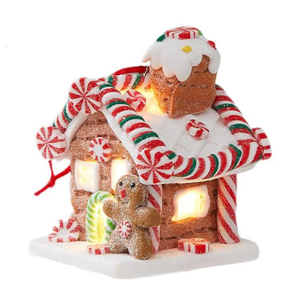 Gingerbread House Tree Topper Light Up Mini Gingerbread House Ornaments Soft Clay Fairy Tale Candy House For Christmas TreeM251111