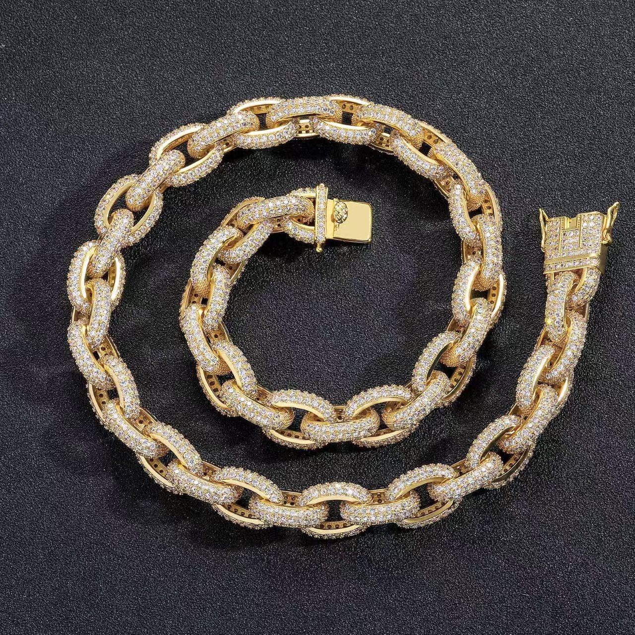 Fashion Hip Hop Iced Out Moissanite pendant necklace VVS Diamond 14k Gold Plated Moissanite Rolo Chain Necklace