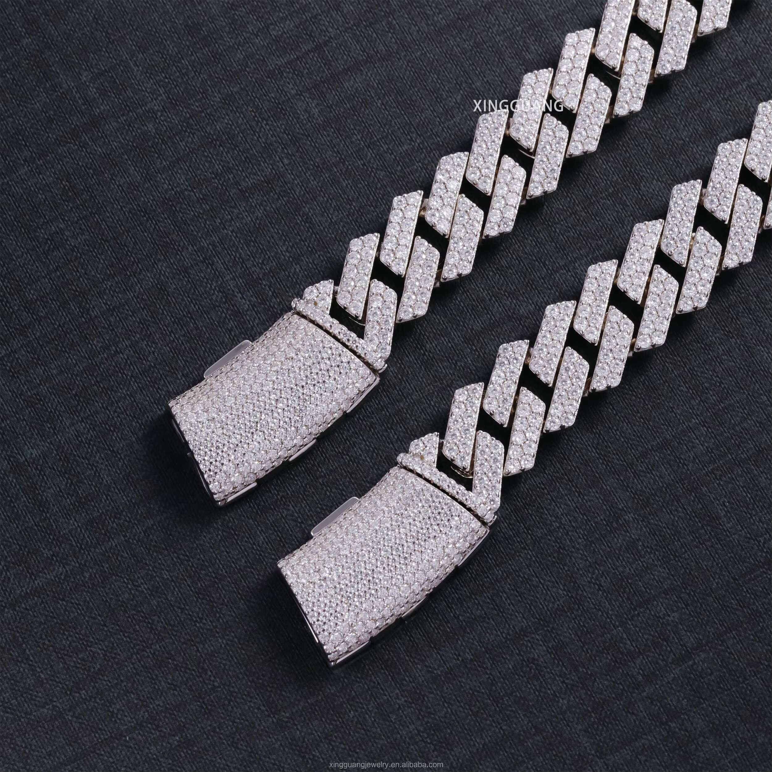 Hot Sale VVS Mossanite Cuban Bracelet 2rows 14mm Wide 925 Solid Silver Bracelet For Man Iced Out Diamond Cuban Link Bracelet