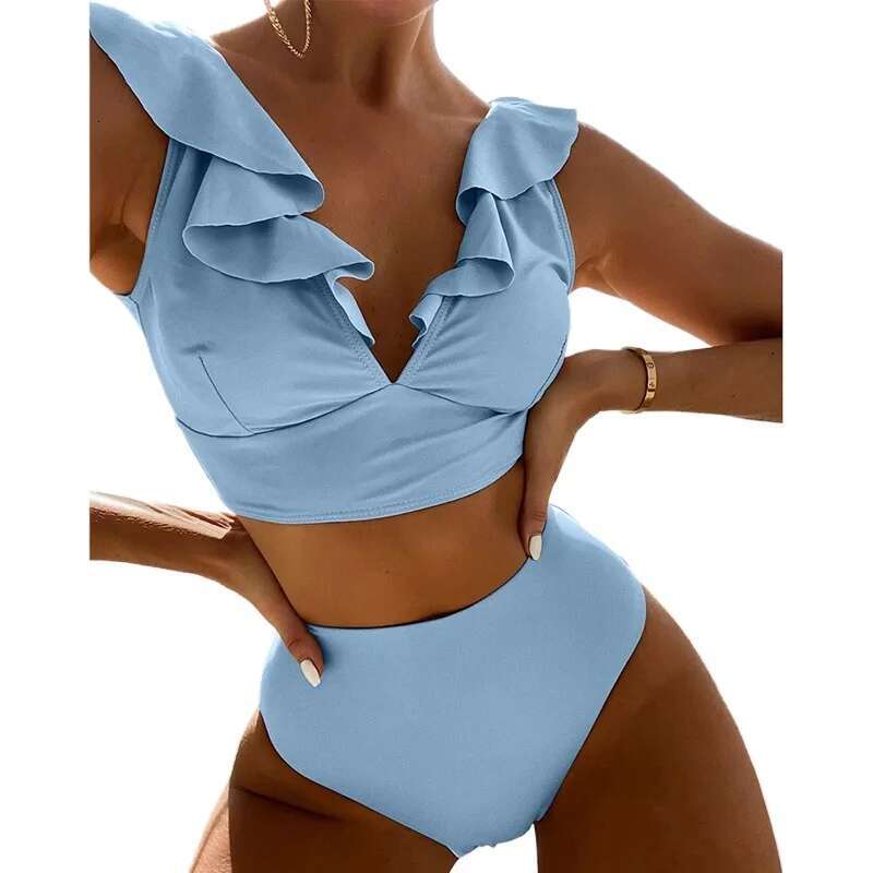 Ladies Two-Piece Set Sexy Swimsuit Tankini Fashion Ruffled Bikini Swimwear Women Swimming Suit Summer Beachwear Clothing