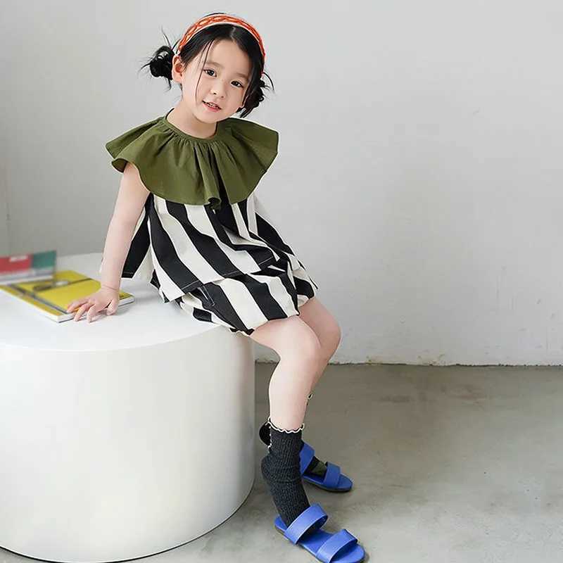 Childrens girls clothing summer striped printed cotton baby top T-shirt and shorts Childrens girls clothing setXJ250410