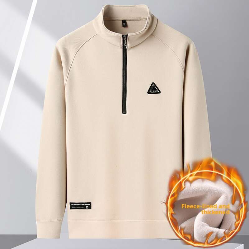 Solid Color Half-Zip Stand Collar Long Sleeve Sweatshirt For Men, Autumn And Winter Trendy Fleece Lined Thickened Casual Base Shirt Top Wholesale