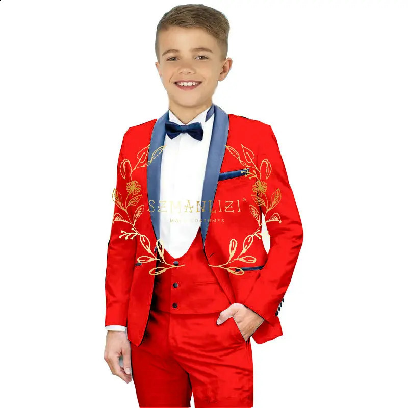 Boys Suits 3 Pieces White Wedding Suits For Kid Navy Blue Shawl Lapel Children Formal Party Prom Wear Ensembles De Blazers 250410